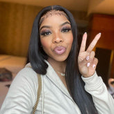 Glueless Available! Natural Black Straight Lace Frontal Wig